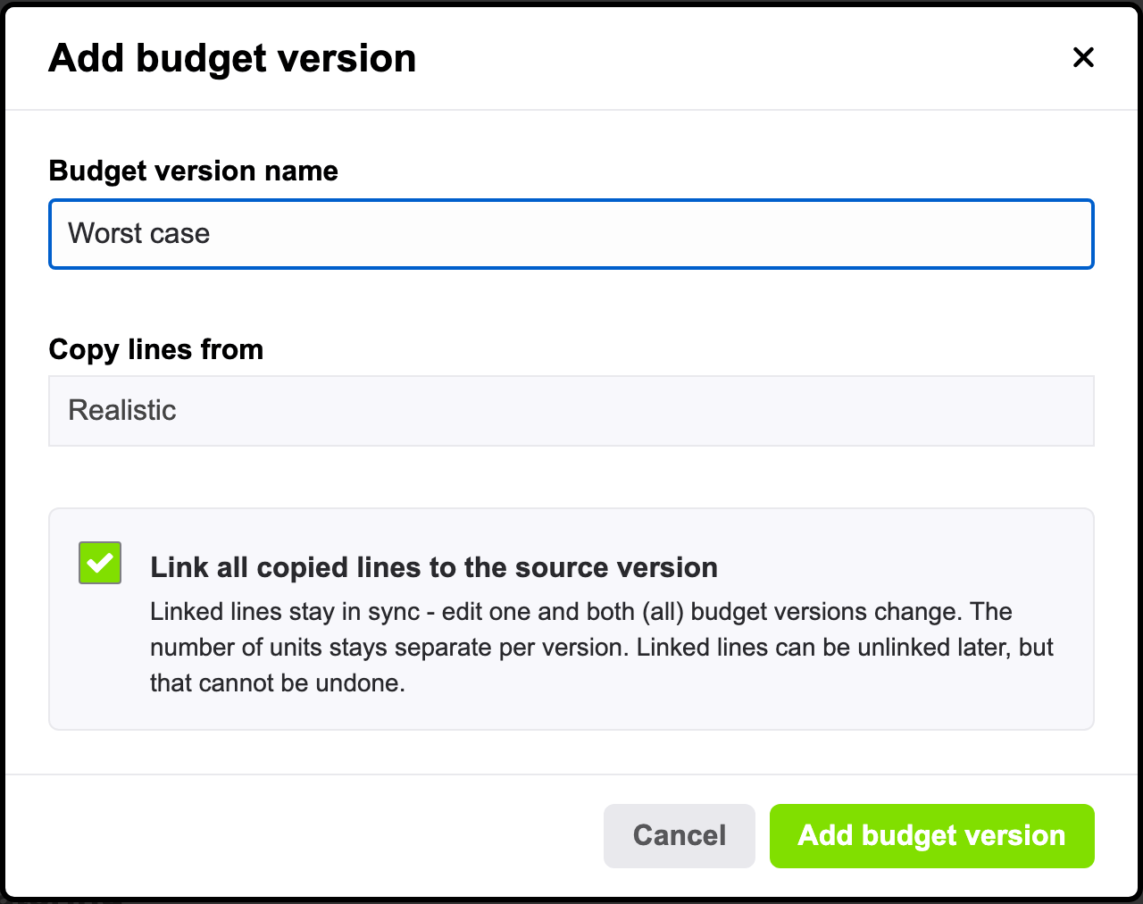 Creating a new budget version from an existing one