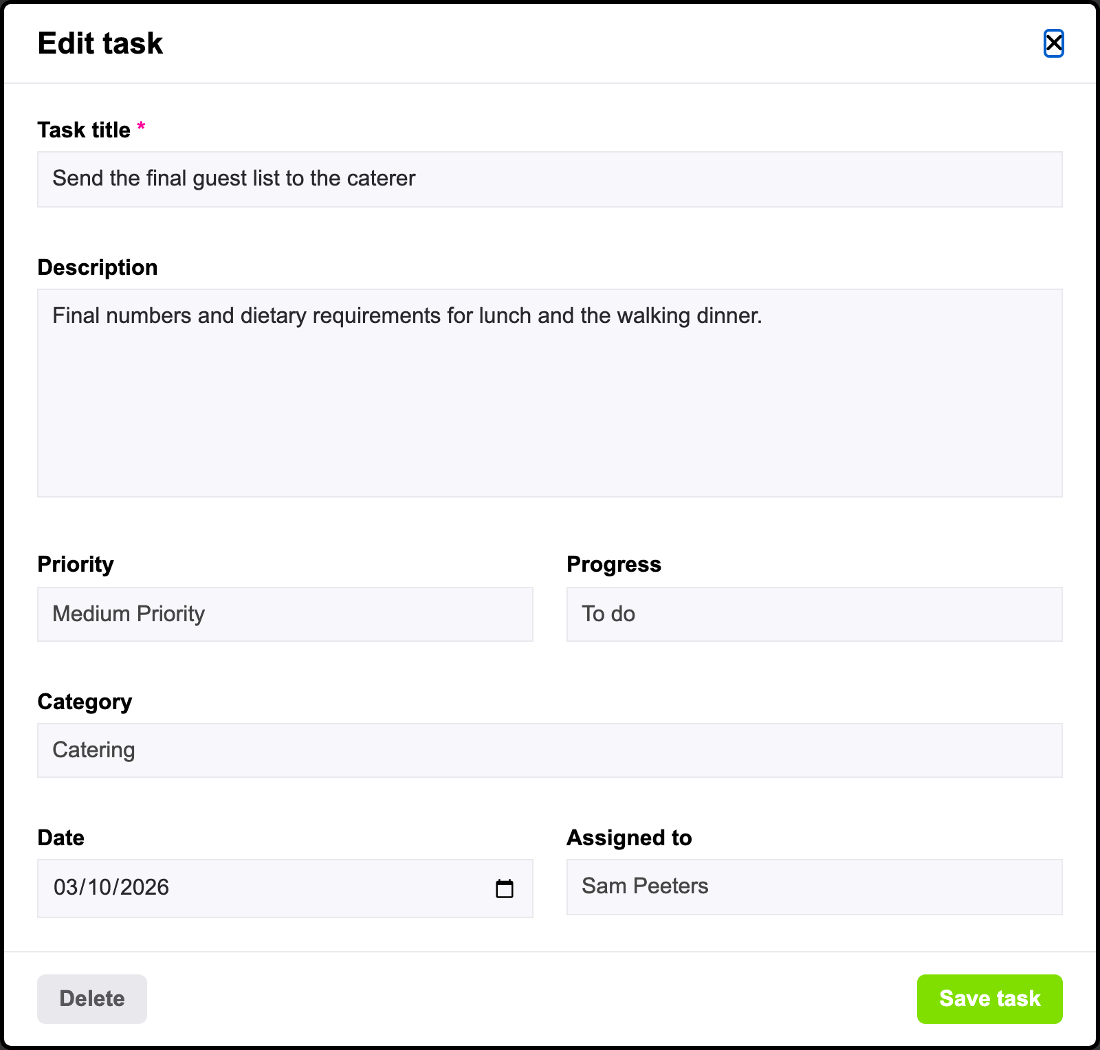 Editing a task