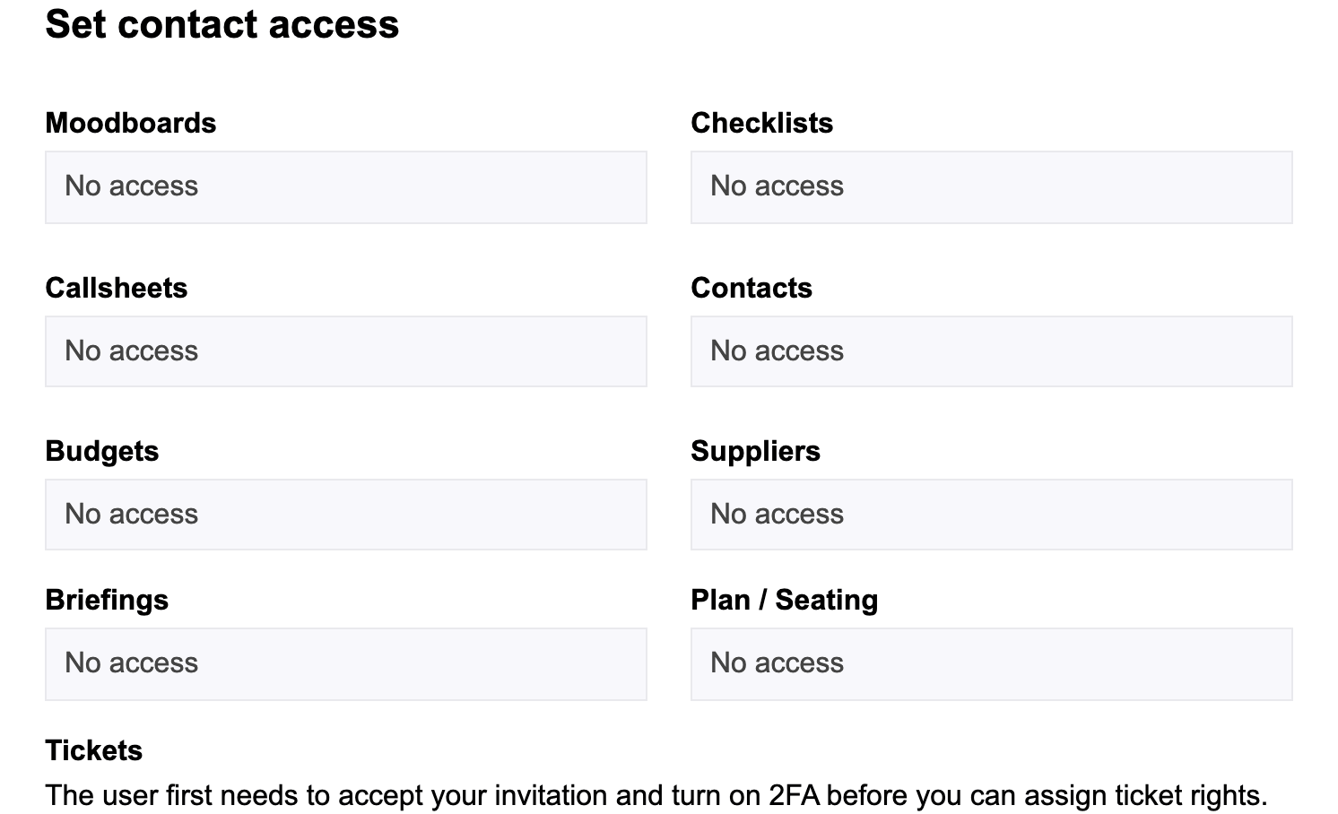 Setting the moodboard access of a contact