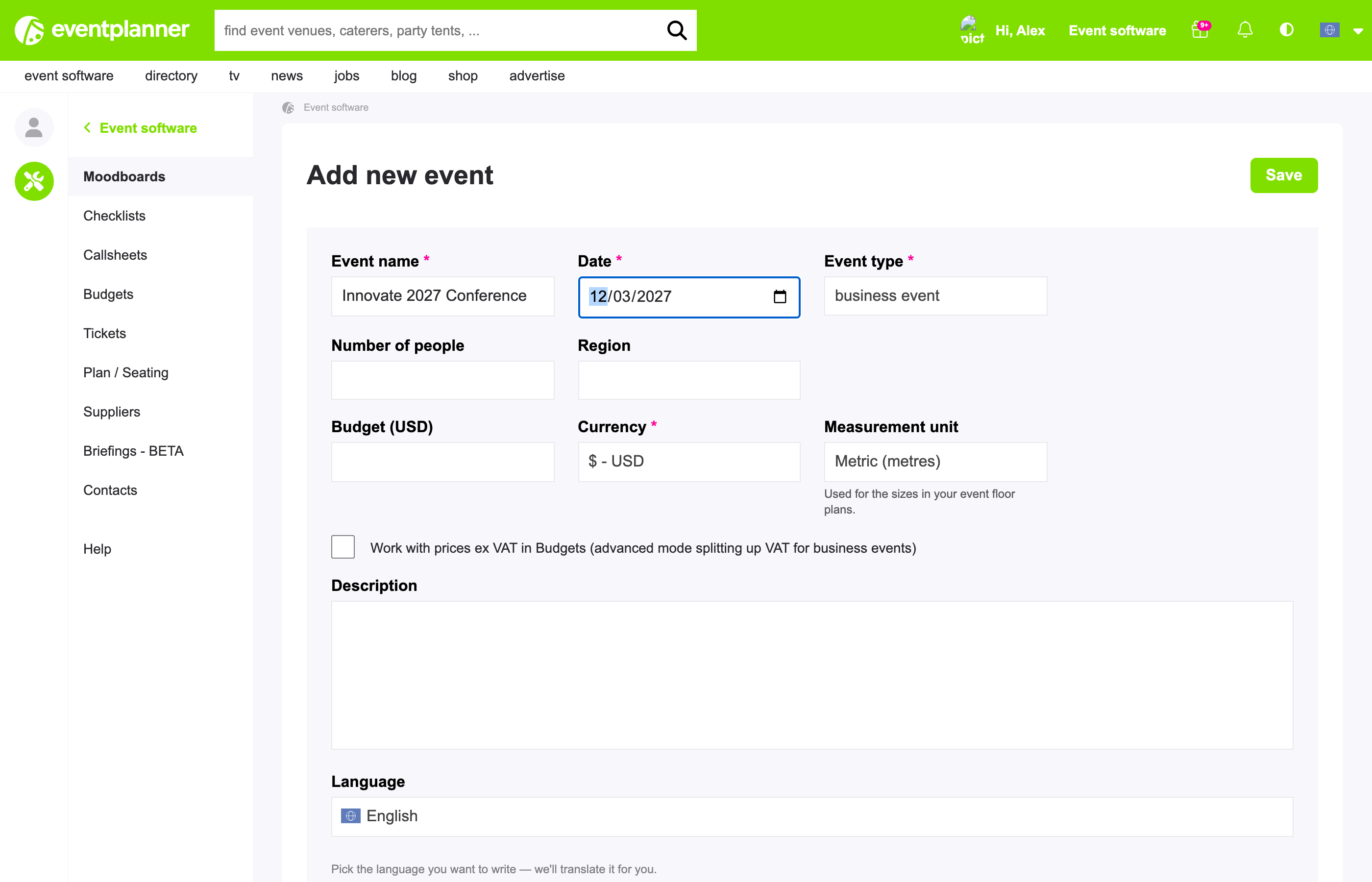 Creating the event