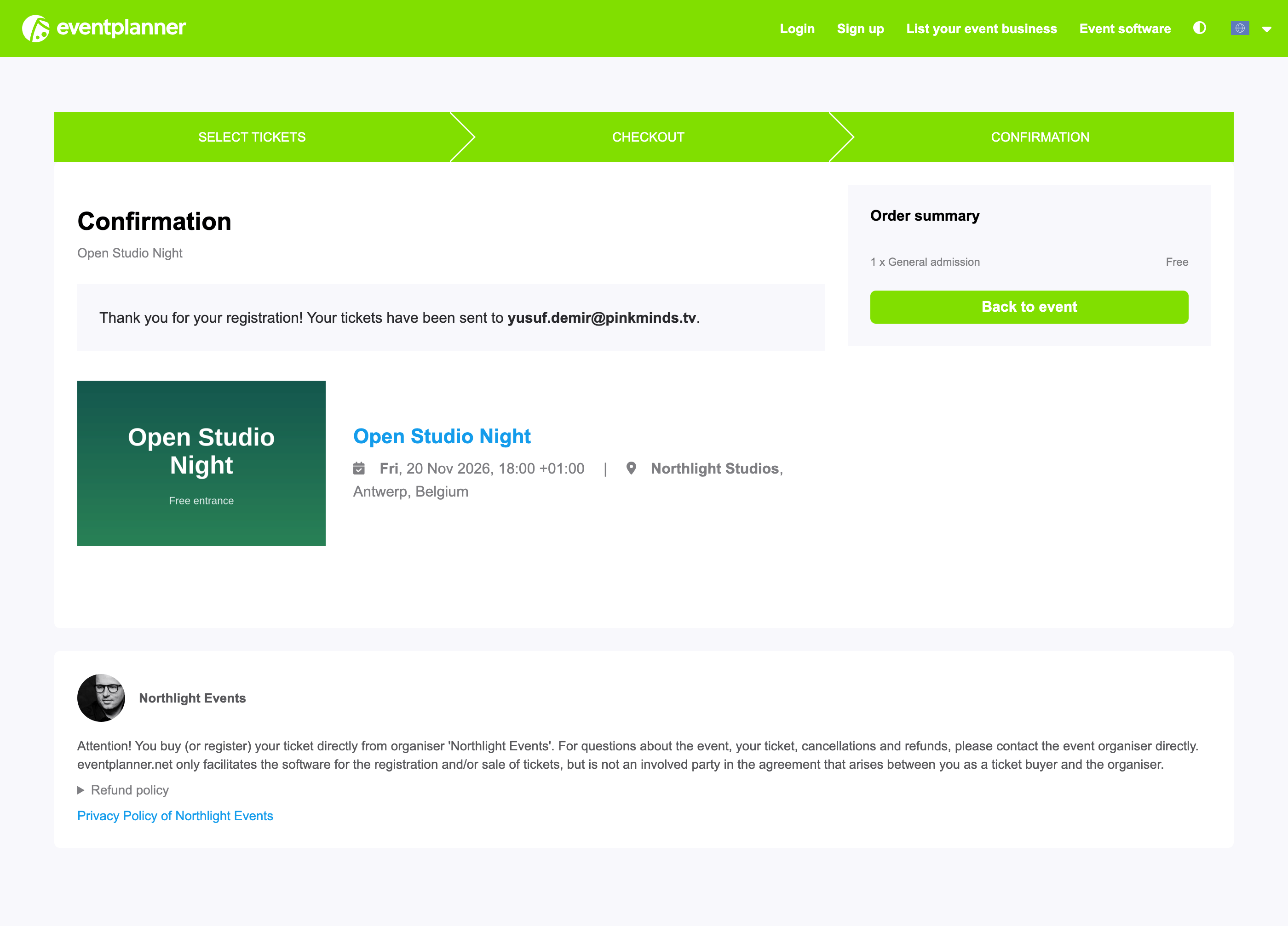 The confirmation page