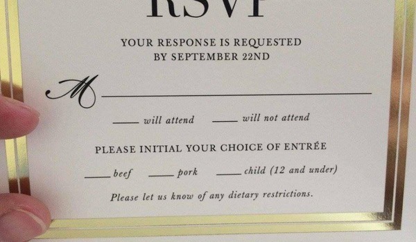 Fancy Wedding Invitation Accidentally Puts 'Children' on the Menu Fancy Wedding Invitation Accidentally Puts 'Children' on the Menu